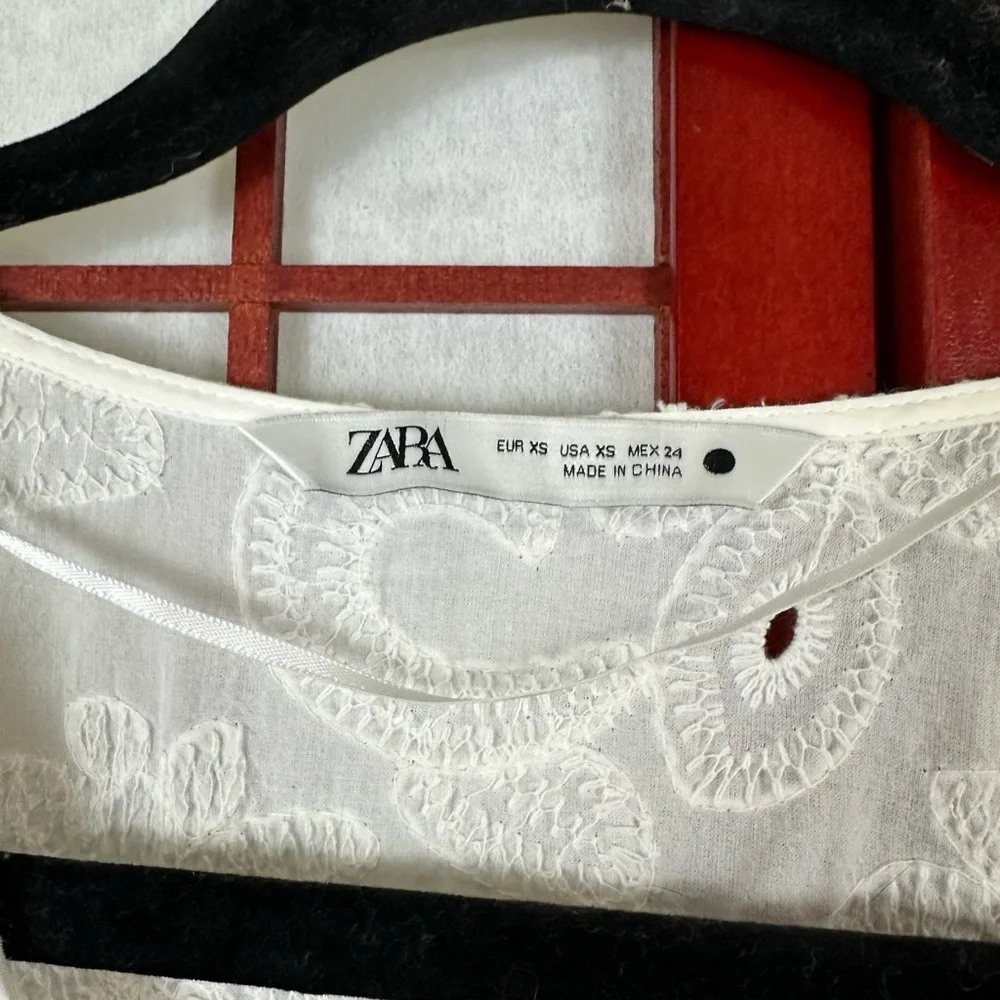 Zara White Eyelet Puff Sleeve Midi Dress Cottagecore Spring Capsule Chic - Picture 4 of 7